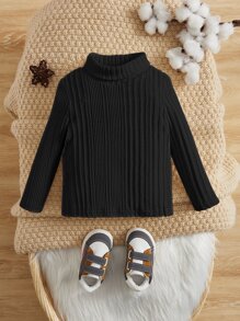 SHEIN Baby Turtle Neck Ribbed Knit Top - Black - View 1
