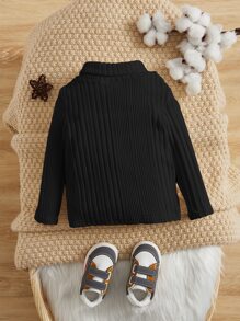 SHEIN Baby Turtle Neck Ribbed Knit Top - Black - View 2