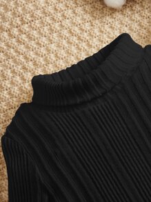 SHEIN Baby Turtle Neck Ribbed Knit Top - Black - View 3