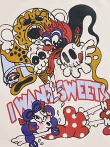 Zhihan Wang Artist Letter & Figure Graphic Crop Tee, Festival - Beige - View 3