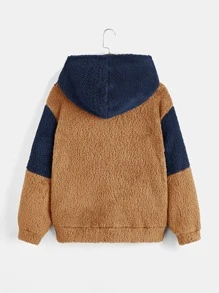 SHEIN Boys Letter Embroidery Colourblock Teddy Hoodie - Multicolor - View 2