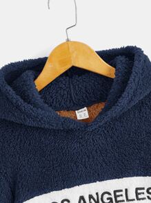 SHEIN Boys Letter Embroidery Colourblock Teddy Hoodie - Multicolor - View 3