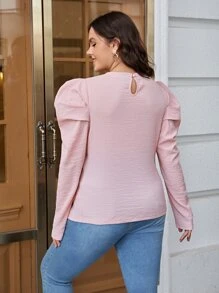 SHEIN Unity Plus Gigot Sleeve Solid Top - Baby Pink - View 2
