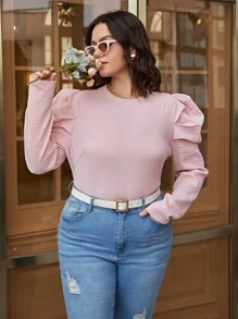 SHEIN Unity Plus Gigot Sleeve Solid Top - Baby Pink - View 1