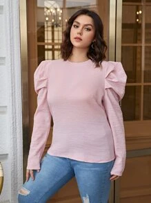 SHEIN Unity Plus Gigot Sleeve Solid Top - Baby Pink - View 3