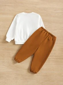 SHEIN 男嬰字母圖案套頭衫和腰部抽繩長褲