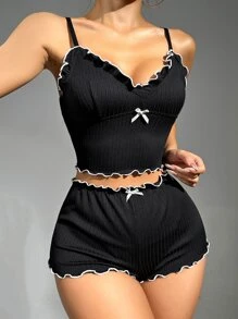 ZzzCrew Conjunto de pijama / Conjunto de salón con lazo y ribete de lechuga