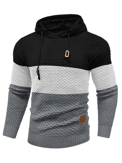 Guys Color Block Drawstring Hooded Sweater