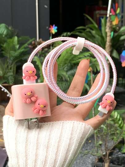 5入組章魚設計數據線保護頭套裝