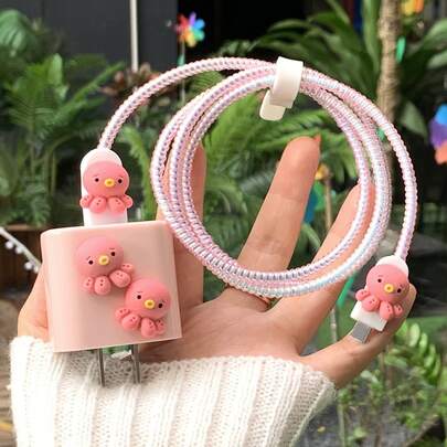 5入組章魚設計數據線保護頭套裝