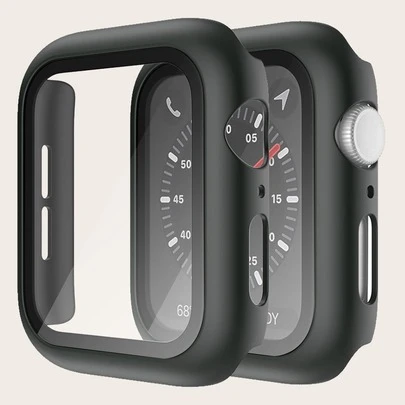 1 st Apple Watch PC-skyddsfodral med skärmskydd i härdat glas, passar 38 mm, 40 mm, 41 mm, 42 mm, 44 mm, 45 mm, 46 mm, plastfodral kompatibel med Apple Watch SE/Serie 10/9/8/7/6/5/4/ 3/2/1