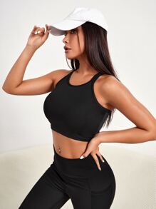 Easithlete 後背十字交叉短款運動背心 - 黑色 - 查看 3