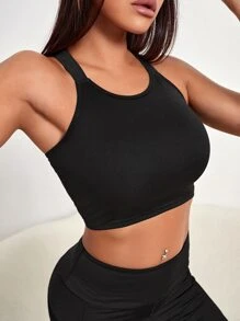 Easithlete 後背十字交叉短款運動背心 - 黑色 - 查看 5