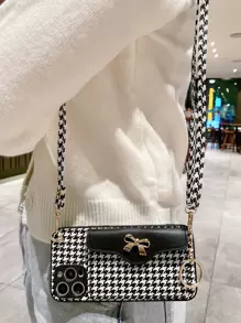 Elegante Hundezahnmuster Münzbörse Kartenetui Umhängetasche, kompatibel mit iPhone 16/16Pro/16Pro Max/16E, weiches schützendes Handyhülle für Frauen, Sturzsicher