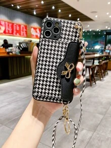 Elegante Hundezahnmuster Münzbörse Kartenetui Umhängetasche, kompatibel mit iPhone 16/16Pro/16Pro Max/16E, weiches schützendes Handyhülle für Frauen, Sturzsicher