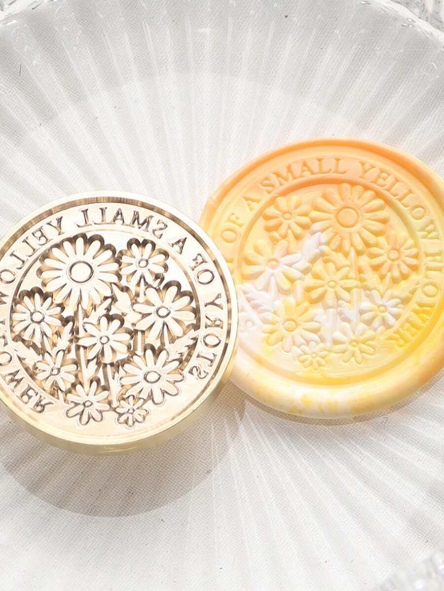 1入組隨機花朵設計現代蠟封印章頭適用於學校 - 金色 - 查看 1