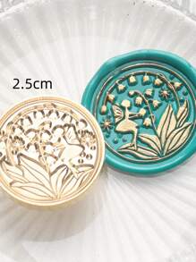 1入組隨機花朵設計現代蠟封印章頭適用於學校 - 金色 - 查看 3