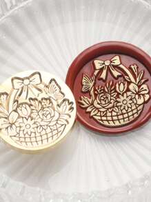 1入組隨機花朵設計現代蠟封印章頭適用於學校 - 金色 - 查看 5