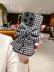 千鸟格蝴蝶结适用于 17/17 Air/17 Pro/17 Pro Max/16/16 Pro/16 Pro Max/16e 女士柔软保护手机壳 - 黑與白 - 查看 2
