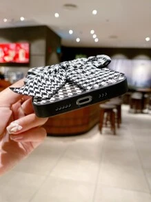 千鸟格蝴蝶结适用于 17/17 Air/17 Pro/17 Pro Max/16/16 Pro/16 Pro Max/16e 女士柔软保护手机壳 - 黑與白 - 查看 3