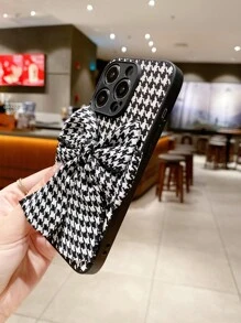 千鸟格蝴蝶结适用于 17/17 Air/17 Pro/17 Pro Max/16/16 Pro/16 Pro Max/16e 女士柔软保护手机壳 - 黑與白 - 查看 4