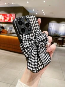 千鸟格蝴蝶结适用于 17/17 Air/17 Pro/17 Pro Max/16/16 Pro/16 Pro Max/16e 女士柔软保护手机壳 - 黑與白 - 查看 5