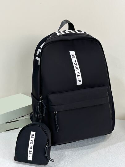 Girls Letter Print Functional Backpack With Purse