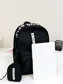 女孩字母圖案功能背包附錢包 - 黑色 - 查看 4