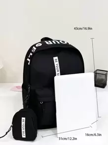 女孩字母圖案功能背包附錢包 - 黑色 - 查看 6