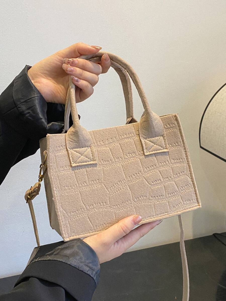 幾何浮雕方包 - 卡其色 - 查看 1