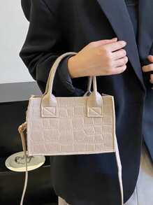 幾何浮雕方包 - 卡其色 - 查看 2