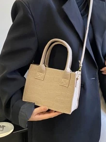 幾何浮雕方包 - 卡其色 - 查看 4