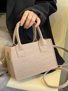 幾何浮雕方包 - 卡其色 - 查看 5