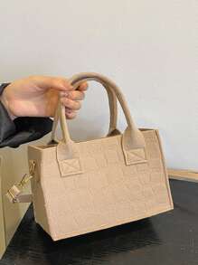 幾何浮雕方包 - 卡其色 - 查看 6