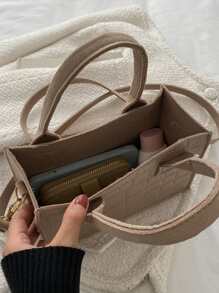 幾何浮雕方包 - 卡其色 - 查看 7