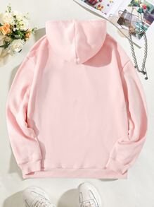 SHEIN Essnce Letter Graphic Drawstring Thermal Lined Hoodie - Baby Pink - View 2
