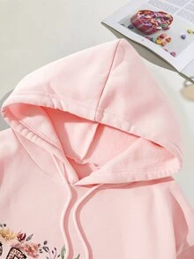 SHEIN Essnce Letter Graphic Drawstring Thermal Lined Hoodie - Baby Pink - View 6