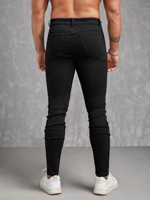 Manfinity VCAY Hombres Jeans ajustados desgarro algodón - Negro - Ver 2