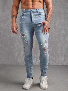 Manfinity Men Ripped Skinny Stacked Jeans