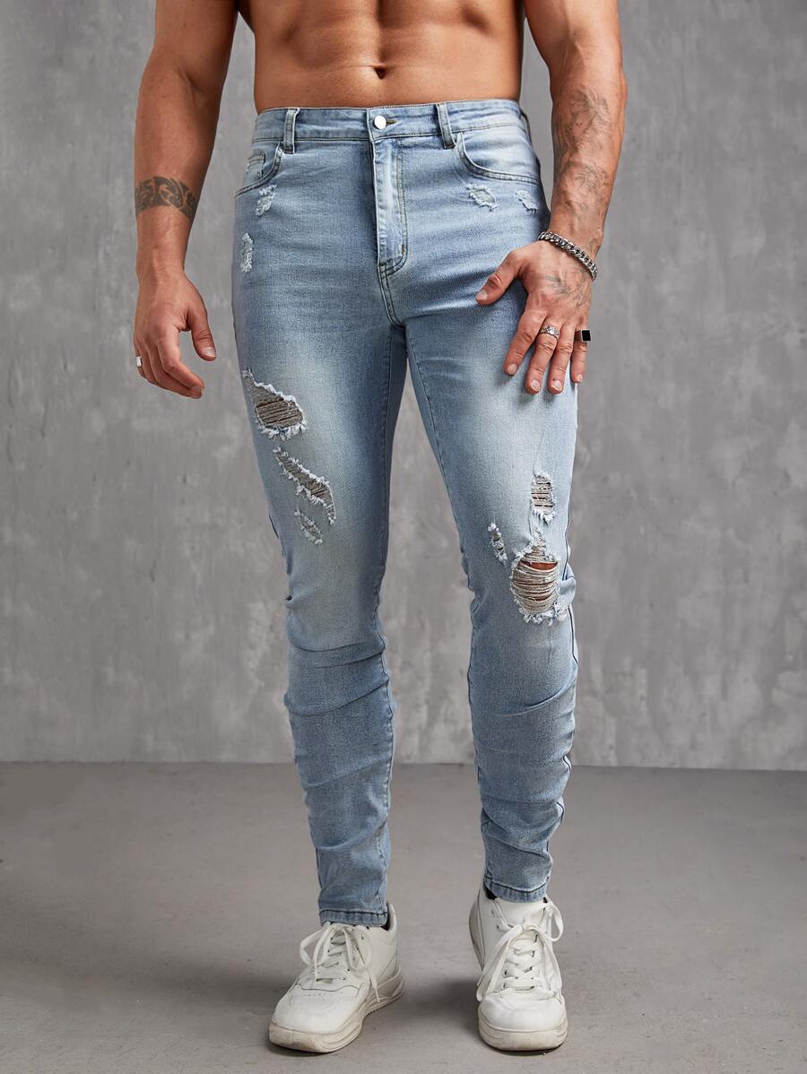 Manfinity Men Ripped Skinny Stacked Jeans