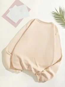 SHEIN EZwear Rainbow & Slogan Graphic Thermal Lined Sweatshirt - Apricot - View 2