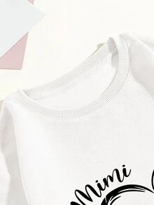 SHEIN LUNE Heart & Slogan Graphic Thermal Lined Sweatshirt - White - View 3