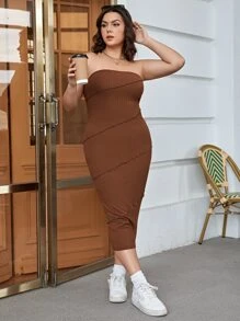 SHEIN EZwear 大碼接縫細節抹胸緊身洋裝