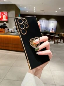 電鍍設計手機殼帶心環支架 - 黑色 - 查看 3