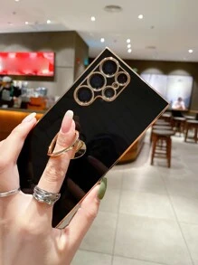 電鍍設計手機殼帶心環支架 - 黑色 - 查看 4