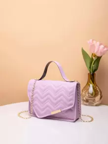 Mini Fashionable Women Handbag Flap Chain Shoulder Bag Crossbody Bag , Purple - Mauve Purple - View 3