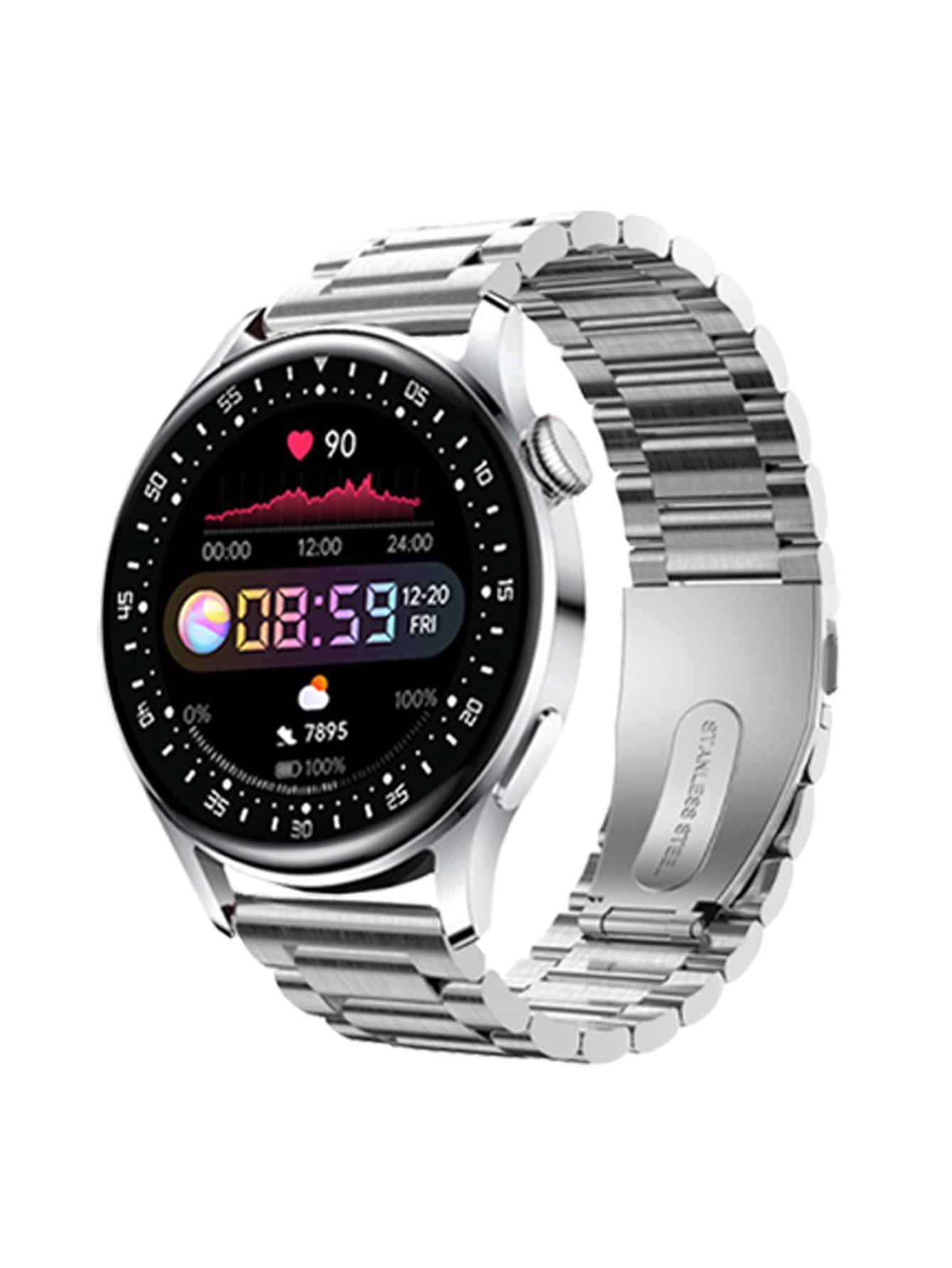 Round Dial Smart Watch - Silver - View 1