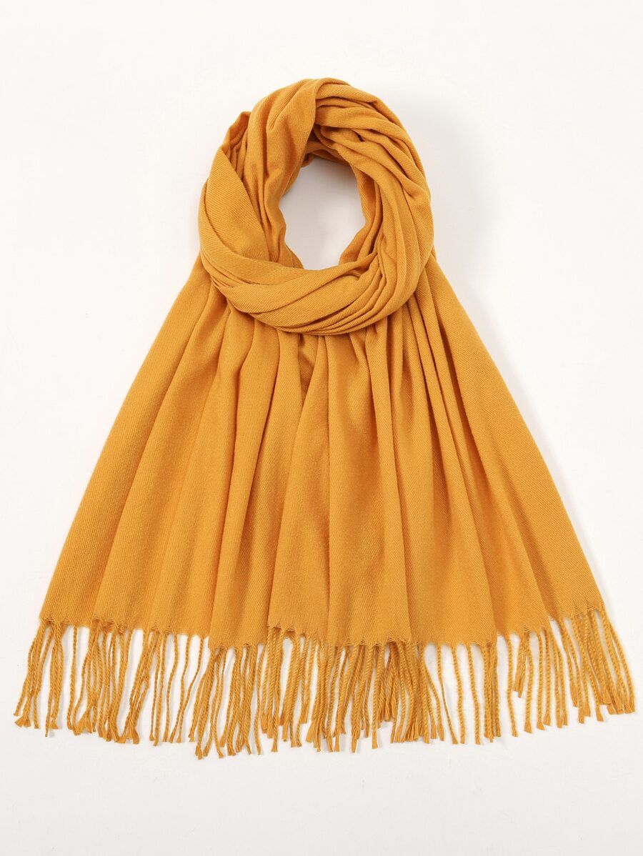 1pc Fashionable Solid Color Versatile Warm Scarf - Mustard Yellow - View 1