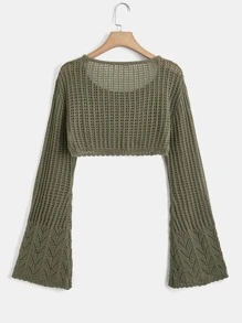 ROMWE Fairycore Áo len nữ màu trơn Giải trí - xanh quân đội - Xem 2