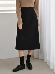 DAZY High Waist Split Hem Skirt - Black - View 3